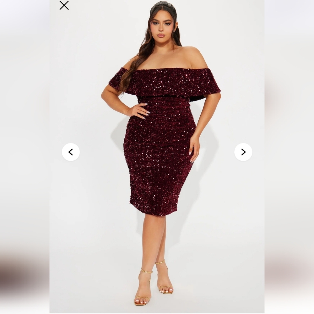 Fashion Nova Burgundy Sequin Midi Dress